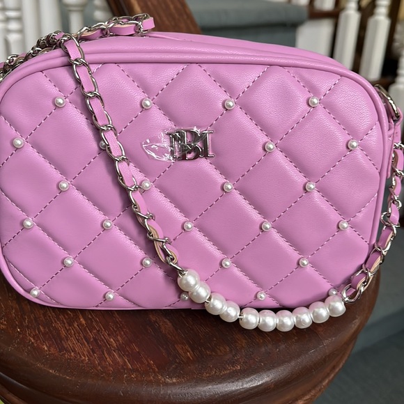 Badgley Mischka  NWT  quilted/beaded bag Crossbody /braided chain  Vegan Violet - Picture 7 of 11